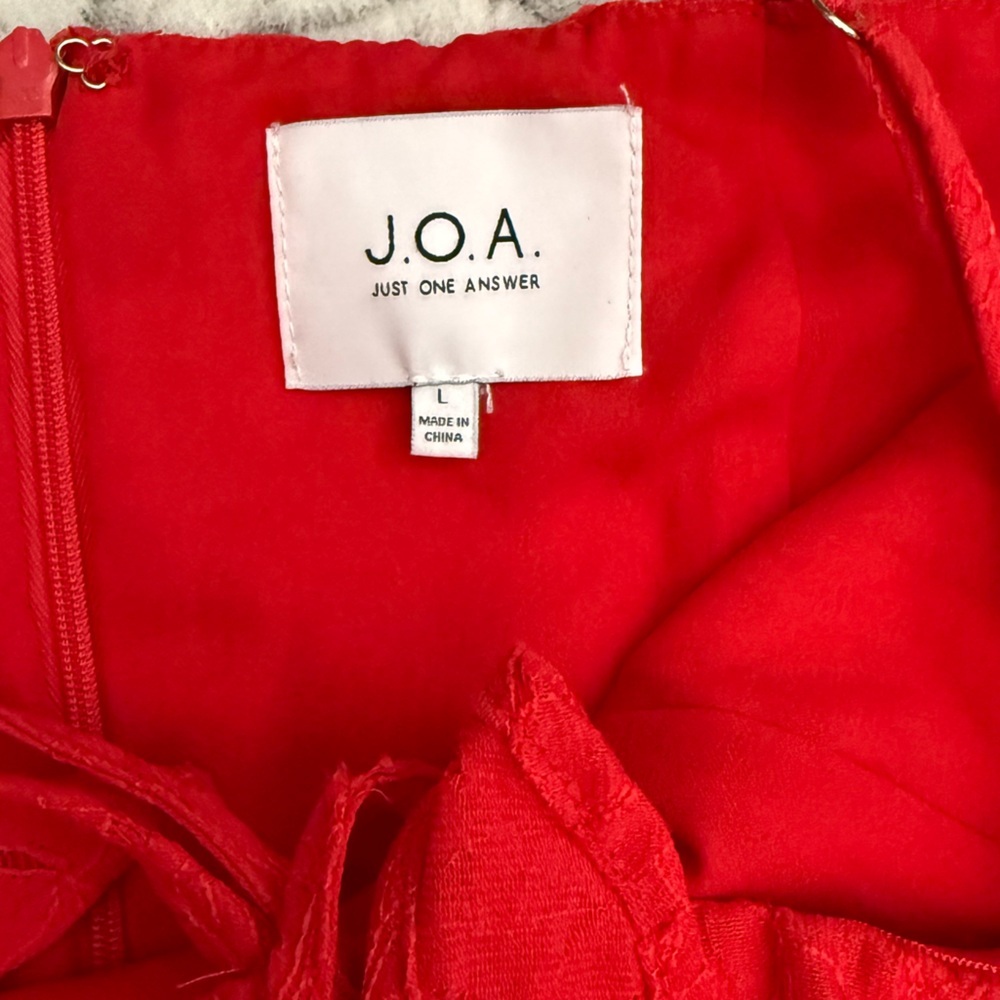 Anthropologie J.O.A Eyelet Drop Waist Dress Red Halter Peplum Ruffle Hem Size L - Picture 10 of 10